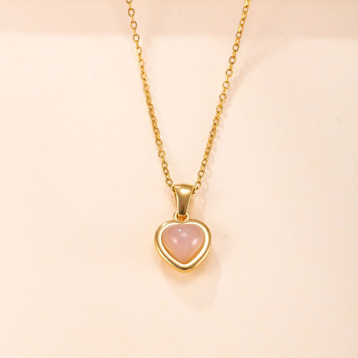 Single Pendant Cross-Border Titanium Steel Jewelry Casting Heart Square Sweater Chain Fashion Trend Stainless Steel Necklace Accessories Factory