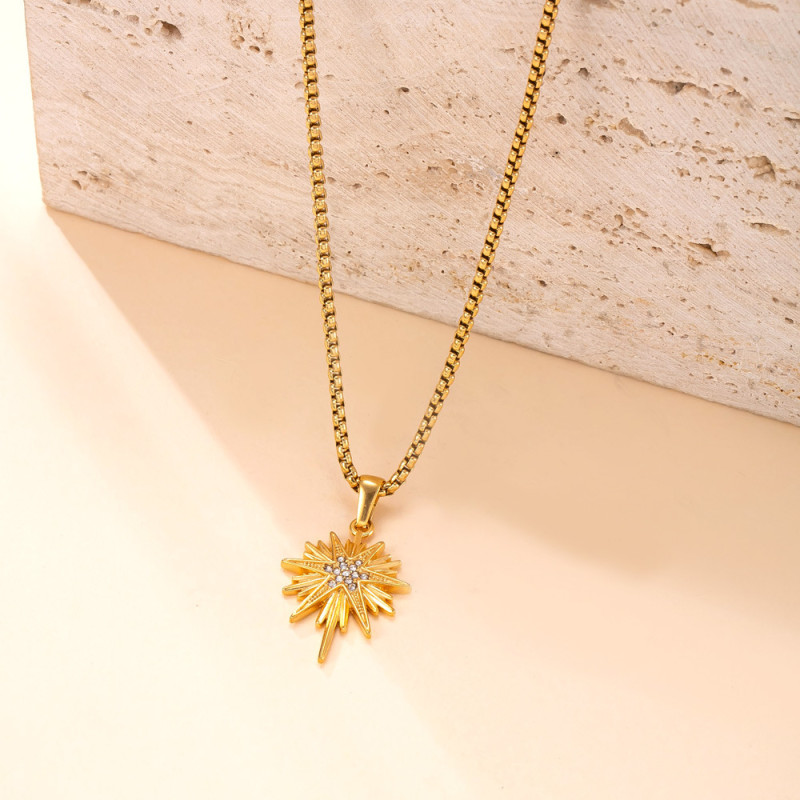 Cross-Border New Stainless Steel Necklace Casting Star Inlaid Diamond Pendant Fashion Design Sense Vacuum Electroplated Titanium Steel Jewelry