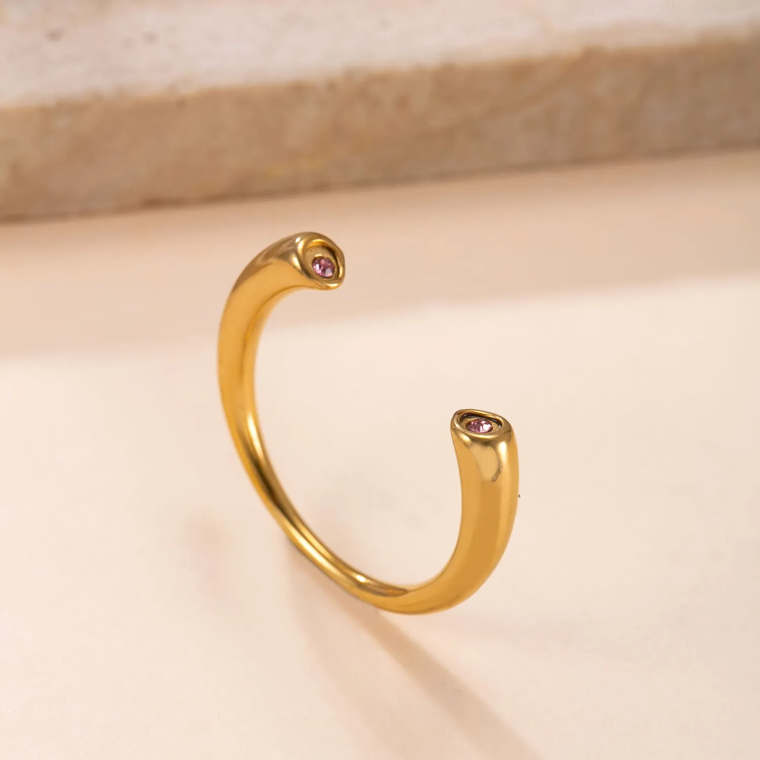 Cross-Border New Stainless Steel Ring Casting Diamond Inlaid Open Ring Fashionable High-End Feel 18K Gold Plated Titanium Steel Jewelry