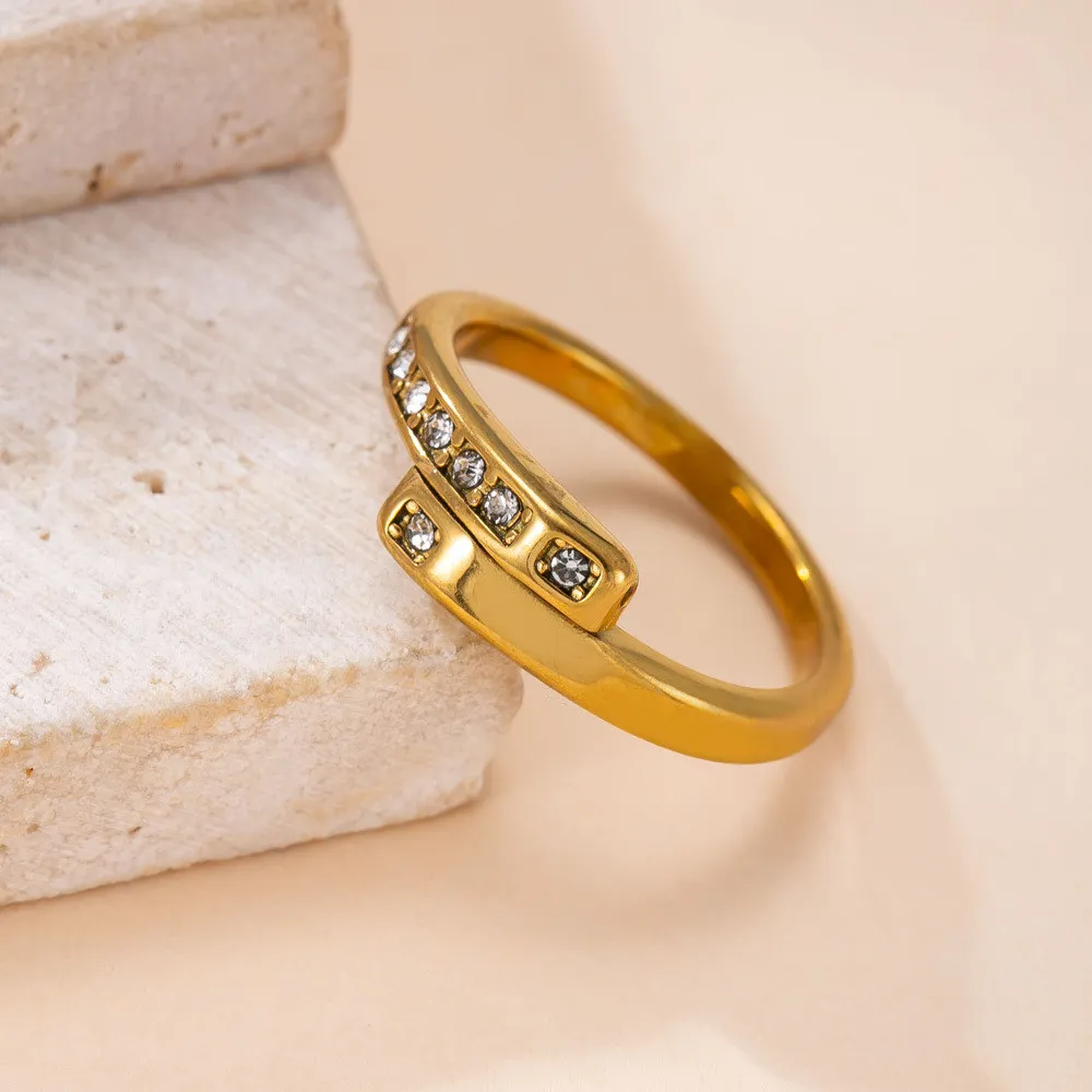 Cross-Border Korean Style Stainless Steel Ring Niche High-End Feel 18K Gold Plated Tail Ring Cross Inlaid Diamond Titanium Steel Hand Jewelry Wholesale