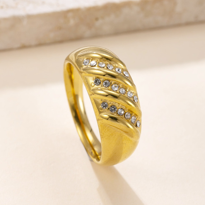 Stainless Steel Casting Ring Fashion Light Luxury Style Stone-Studded Ring Unisex Titanium Steel Jewelry, Earrings
