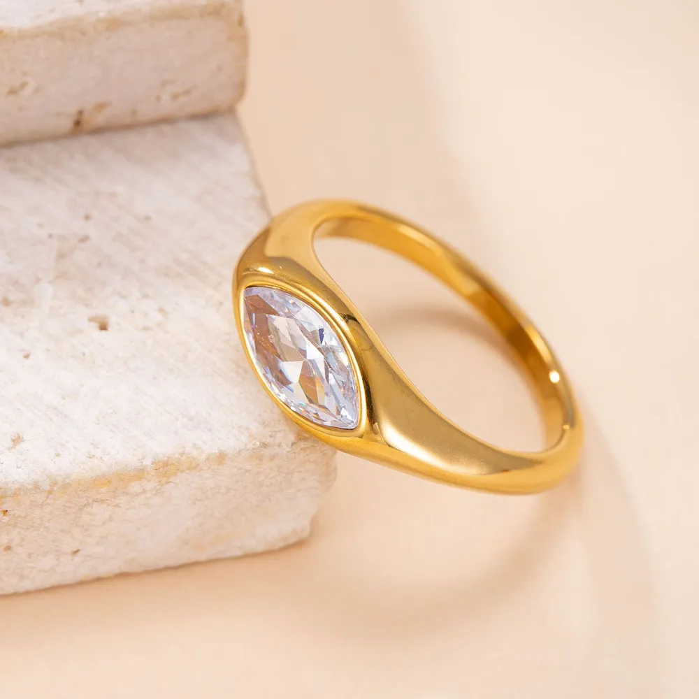 Cross-Border New Stainless Steel Ring Casting Rhombus Zircon Index Finger Ring Light Luxury Fashion Vacuum Electroplated Titanium Steel Jewelry