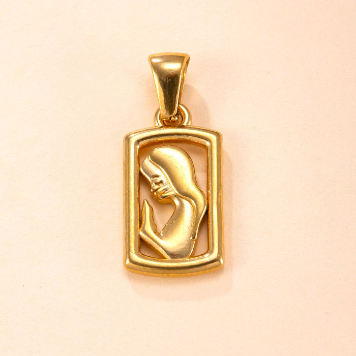 Single Pendant Hot-Selling Stainless Steel Necklace Light Luxury Retro Cast Virgin Mary Round Pendant Inlaid with Dia...