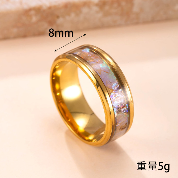 Cross-Border Exclusive Stainless Steel Ring 8mm Shell Index Finger Ring Titanium Steel Non-Fading Hip-Hop Trend Factory Direct Sale