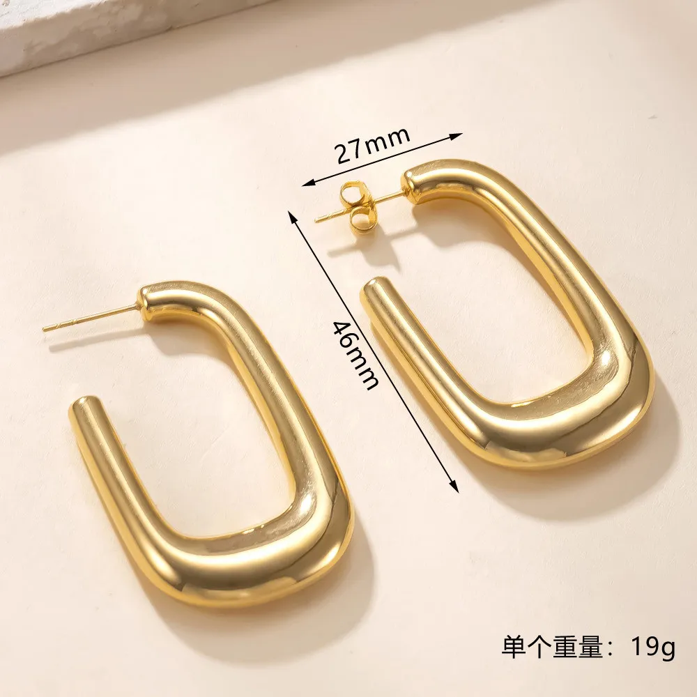 Cross-Border New Product U-Shaped Earrings for Women Fashionable Light Luxury Round Earrings 18K Gold Plated Stainless Steel Ear Jewelry Manufacturer Wholesale