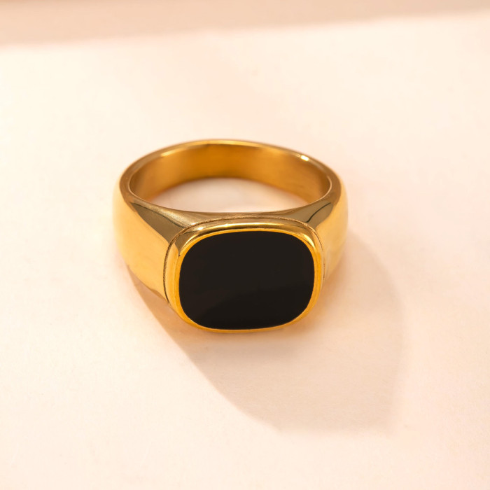 New Stainless Steel Ring Casting Square Oil Drop Ring Vintage Simple Electroplated 18K Gold Titanium Steel Jewelry