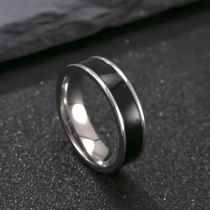 Hot Sale Stainless Steel Men's Ring Black Oil Drip Ring High-End Versatile Index Finger Ring Titanium Steel Jewelry M...