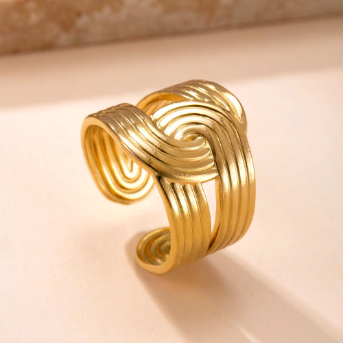 Cross-Border European and American Stainless Steel Rings for Women Irregular Geometric Lines Open Ring fashion Plated 18k Gold Titanium Steel Jewelry