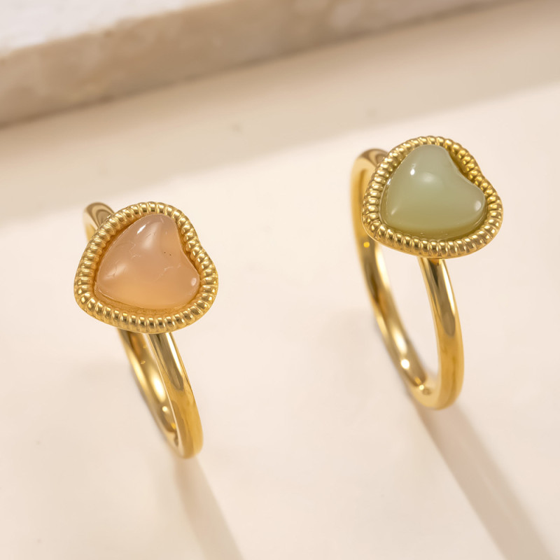 2025 New Stainless Steel Ring Female Niche Design Natural Stone Love Ring Couple Pair Ring Titanium Steel Jewelry