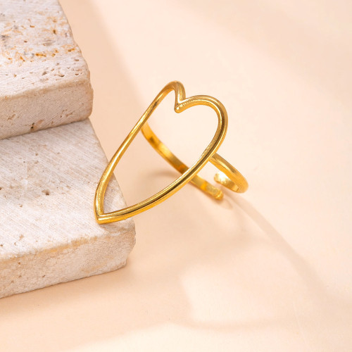 Cross-Border Exclusive Titanium Steel Jewelry INS Style Fashion Index Finger Ring Hollow Heart Stainless Steel Open Ring Wholesale