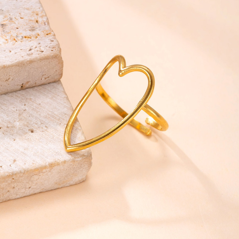 Cross-Border Exclusive Titanium Steel Jewelry INS Style Fashion Index Finger Ring Hollow Heart Stainless Steel Open Ring Wholesale