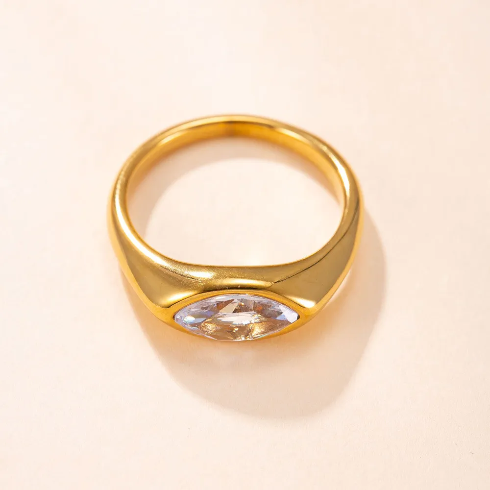 Cross-Border New Stainless Steel Ring Casting Rhombus Zircon Index Finger Ring Light Luxury Fashion Vacuum Electroplated Titanium Steel Jewelry