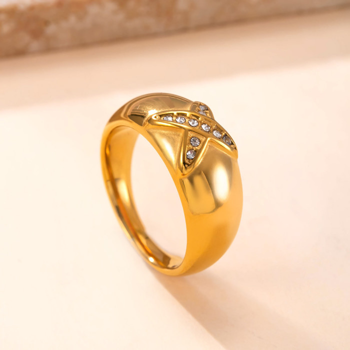Stainless Steel Casting Ring Fashion Light Luxury Style Stone-Studded Ring Unisex Titanium Steel Jewelry, Earrings