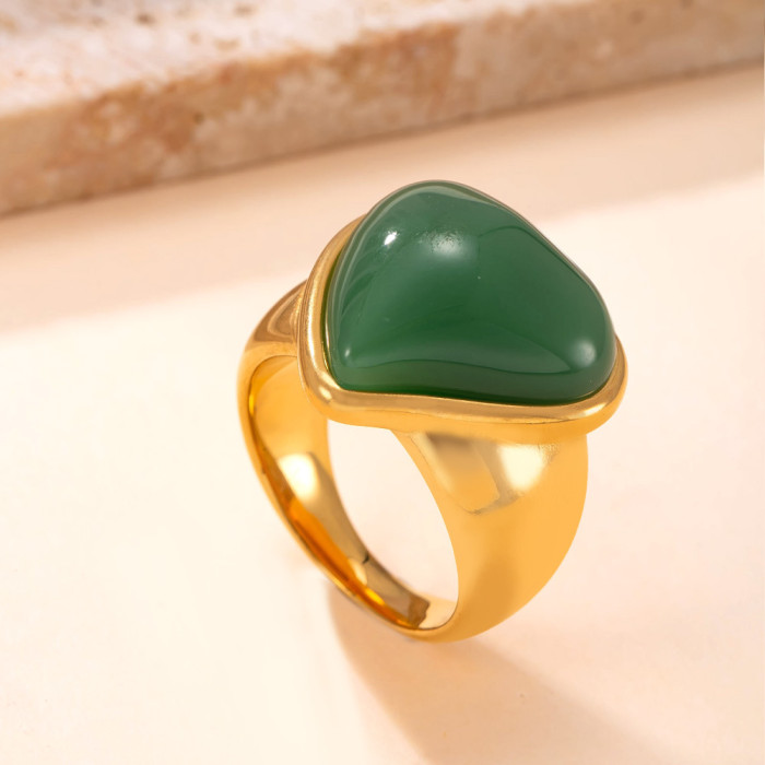 Hot-Selling Titanium Steel Jewelry Casting Heart-Shaped Multicolor Natural Stone Ring High-End Fashion Stainless Stee...