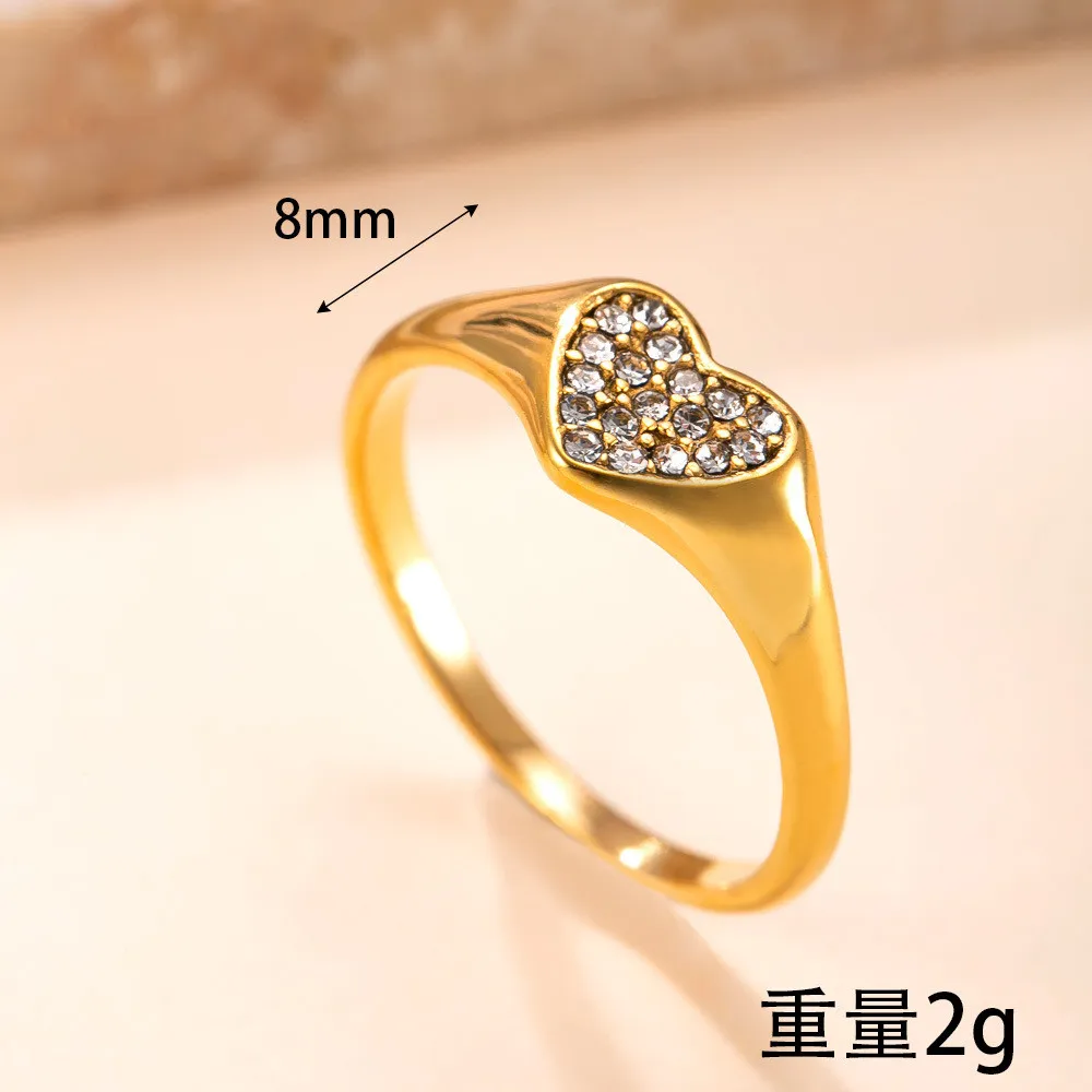 Cross-Border Exclusive Stainless Steel Jewelry Casting Heart-Shaped Diamond-Encrusted Ring for Women, Light Luxury High-End Titanium Steel Jewelry Wholesale Factory