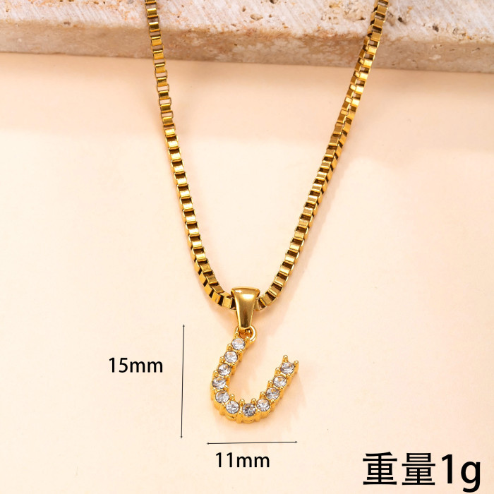 Single Pendant New Arrival Stainless Steel Ornament Stone 26 Letter Necklace Fashion High Sense DIY Ornament Access...