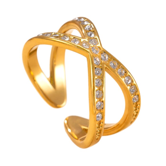 New Stainless Steel Ring for Women, Cast Cross Stone-Inlaid Index Finger Ring, Light Luxury Design Titanium Steel J...