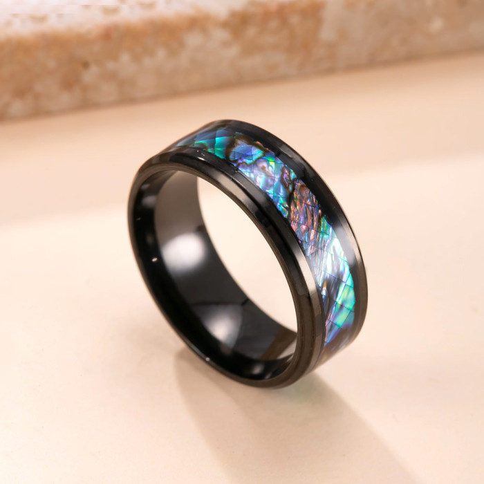 Cross-Border Exclusive Stainless Steel Ring 8mm Shell Index Finger Ring Titanium Steel Non-Fading Hip-Hop Trend Factory Direct Sale