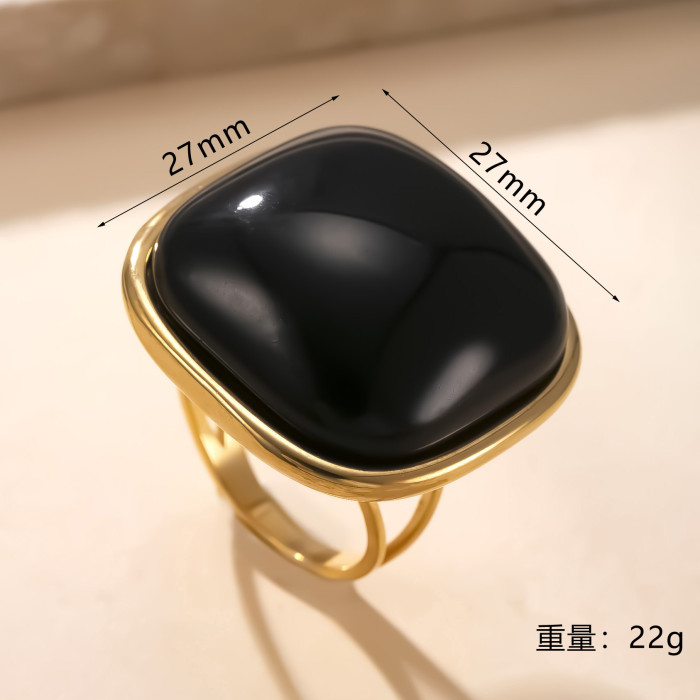 Titanium Steel Ring Hydraulic Square Gemstone Ring Simple Luxury Style Index Finger Ring Stainless Steel Jewelry