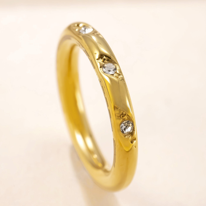 Hot Selling Titanium Steel Jewelry Micro Stone-Inlaid Plain Band Couple Rings Simple High-End Feel Stainless Steel...