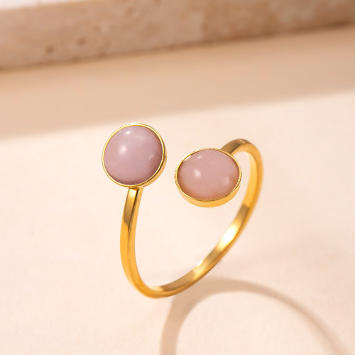 Cross-Border Hot Sale Stainless Steel Ring Korean Style Simple Titanium Steel Open Ring Welding Brand Two-End Inlaid Natural Stone Couple Rings