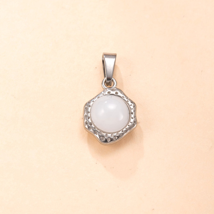 Single Pendant Cross-Border Stainless Steel Jewelry Embossed Irregular Inlaid Natural Stone Necklace Light Luxury 18k Gold Plated DIY Accessories