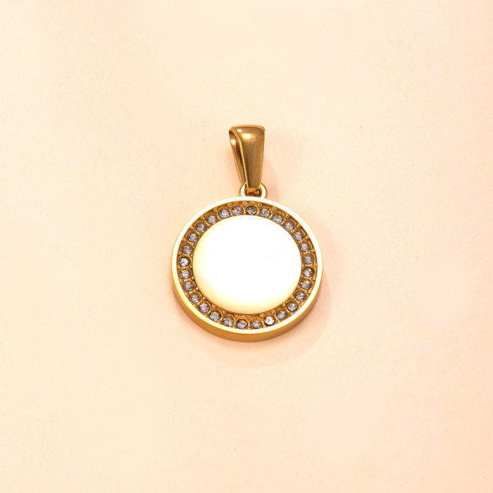 Single Pendant Cross-Border Stainless Steel Jewelry Fashion Versatile Cast Inlaid Diamond Heart Round Smooth Necklace Accessories Factory