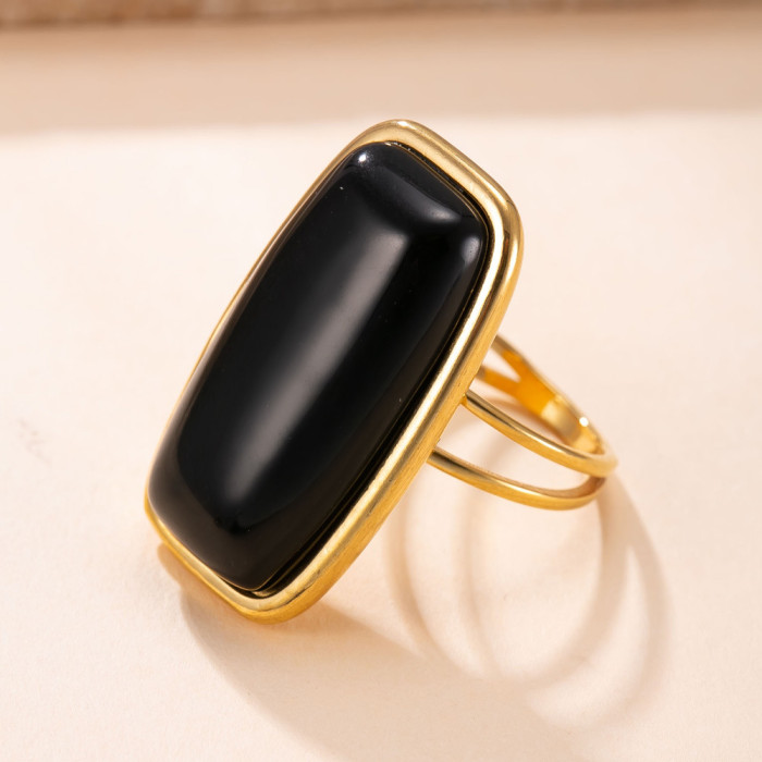 Cross-Border Hot-Selling Titanium Steel Jewelry Retro Melad Cat's Eye Stone Ring Hydraulic Square Natural Stone Stainless Steel Ring