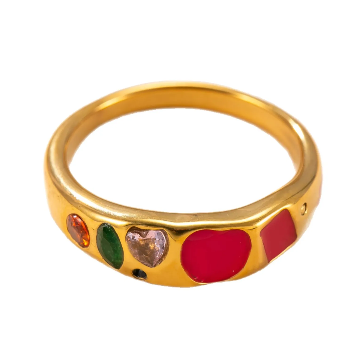 Cross-Border New Stainless Steel Ring Casting Inlaid with Colored Diamonds Oil Drop Ring for Women Fashionable Design Titanium Steel Jewelry Manufacturer