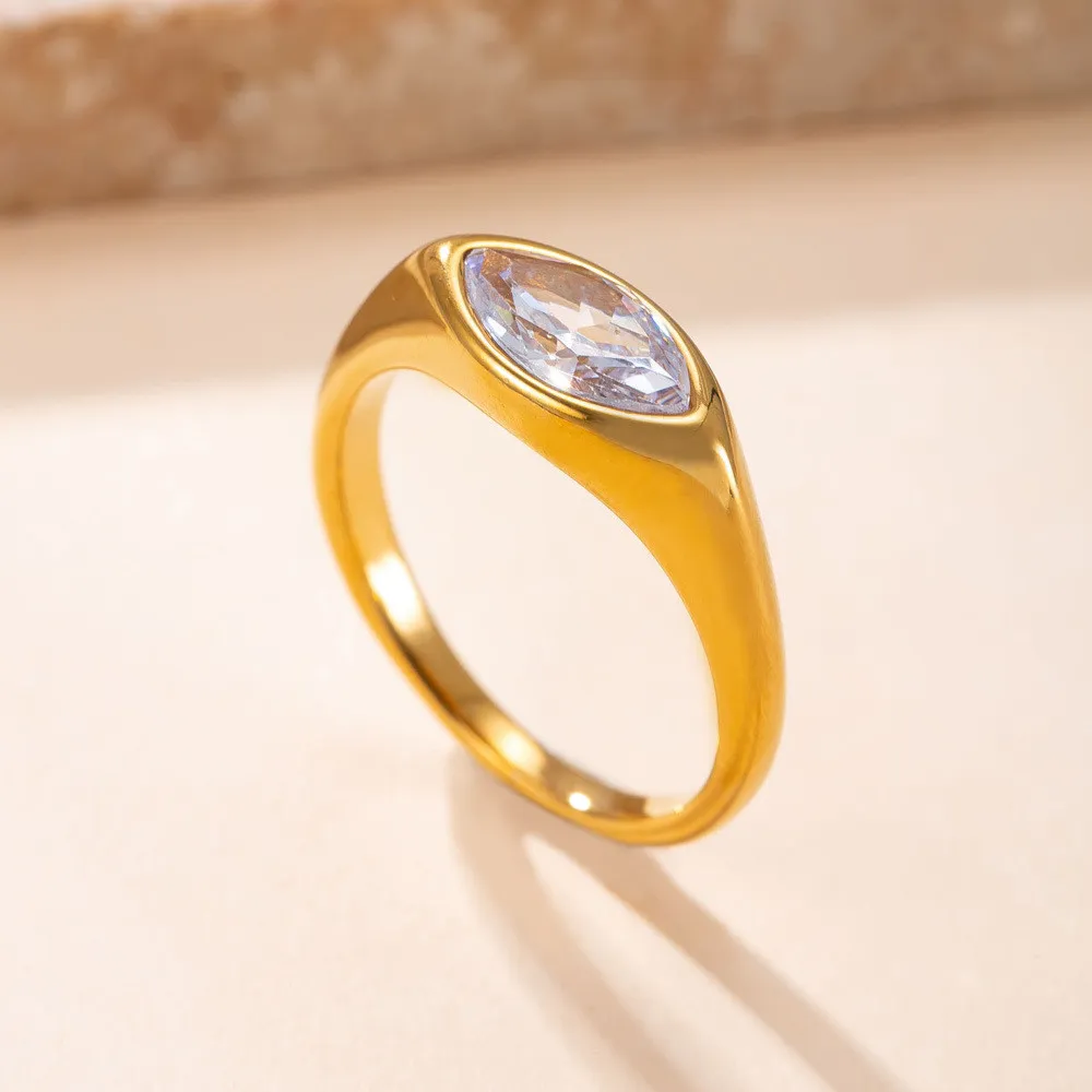 Cross-Border New Stainless Steel Ring Casting Rhombus Zircon Index Finger Ring Light Luxury Fashion Vacuum Electroplated Titanium Steel Jewelry