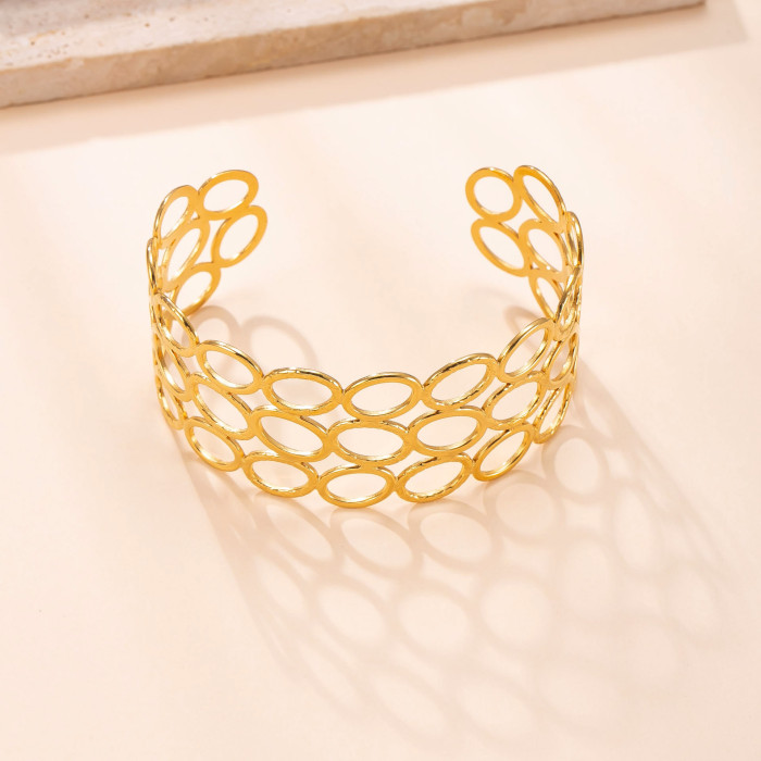 New Product Stainless Steel Bracelet Hydraulic Hollow Round Open Bracelet Fashion Niche Design Titanium Steel Jewelry...