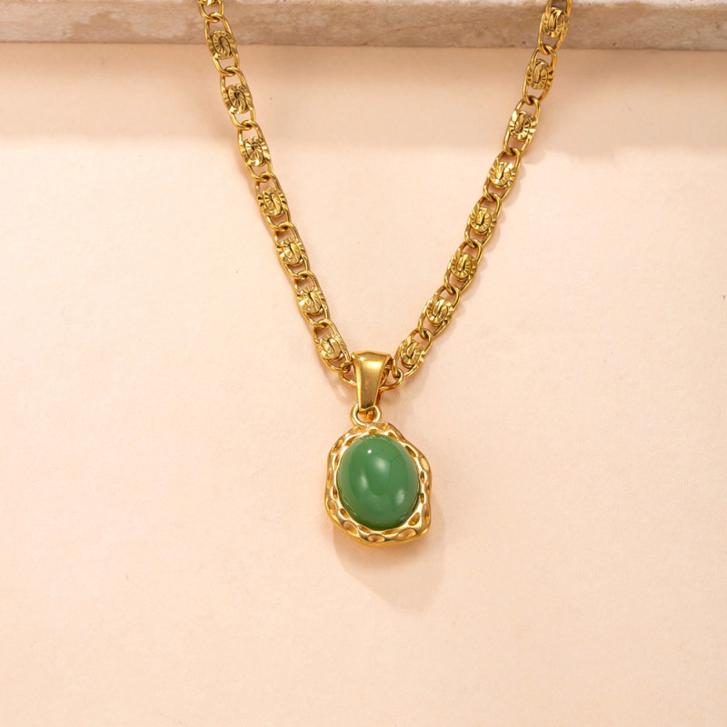 Single Pendant Cross-Border Stainless Steel Necklace Irregular Natural Stone Necklace Accessories Vintage Light Luxury Titanium Steel DIY Jewelry