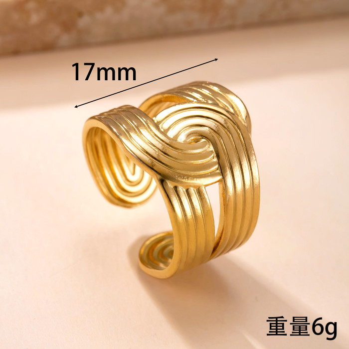 Stainless Steel Rings for Women Irregular Geometric Lines Open Ring Fashion Plated 18K Gold Titanium Steel Jewelry