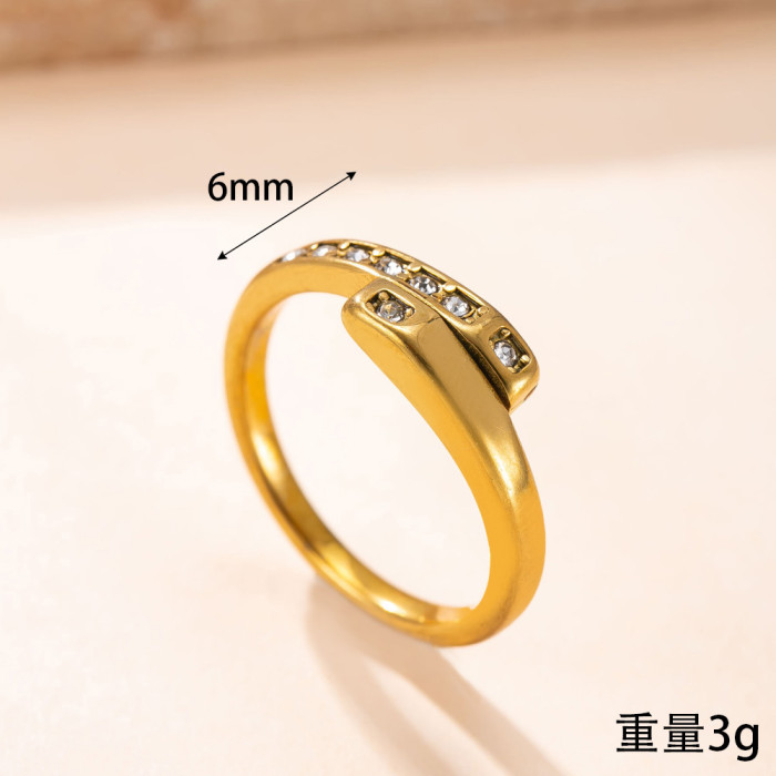 Cross-Border Korean Style Stainless Steel Ring Niche High-End Feel 18K Gold Plated Tail Ring Cross Inlaid Diamond Titanium Steel Hand Jewelry Wholesale