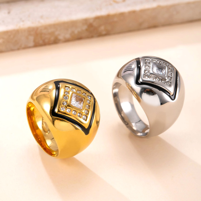 Exclusive Titanium Steel Jewelry Casting Square Oil Drop Stone-Inlaid Ring Vintage Punk Stainless Steel Ring Wholes...
