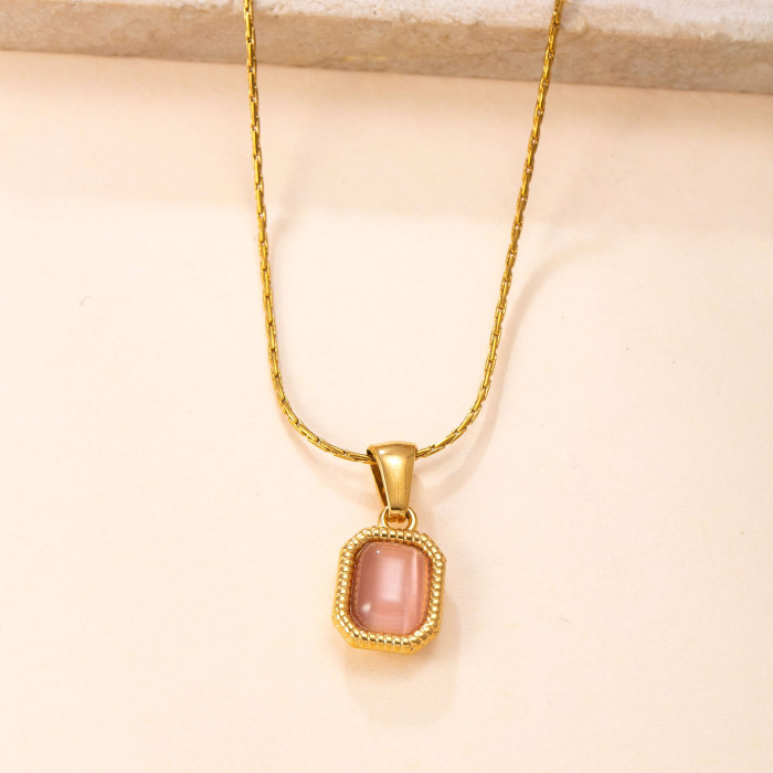Single Pendant Cross-Border Stainless Steel Casting Jewelry Square Natural Stone Necklace Accessories Simple Elegant Titanium Steel Jewelry Factory