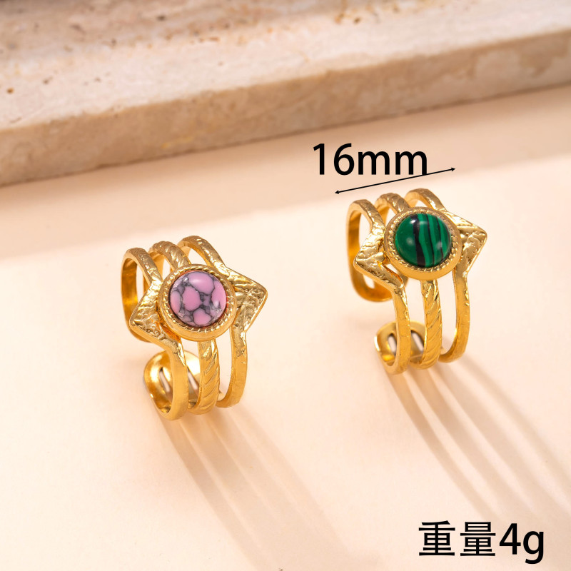 European and American Cross-Border Vintage Stainless Steel Ring Hydraulic Three-Line Turquoise Ring High-End Titanium Steel Jewelry Wholesale Factory