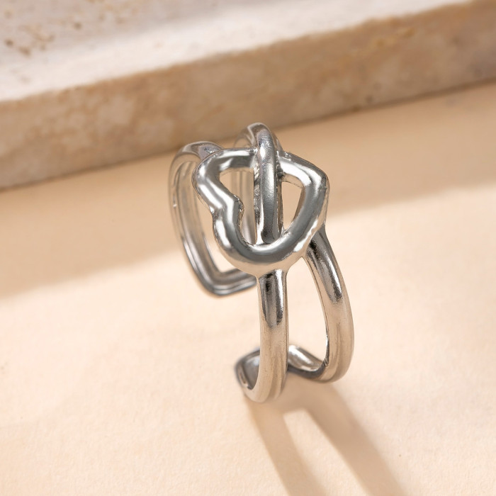 Fashion Stainless Steel Ring Hydraulic Irregular Line Open Ring Niche Design Titanium Steel Jewelry Manufacturer