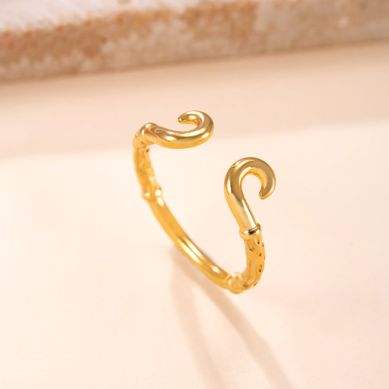 Cross-Border New Titanium Steel Jewelry Fashion Creative 18K Gold Plated Index Finger Ring Casting Gold Hoop Stainless Steel Ring Factory