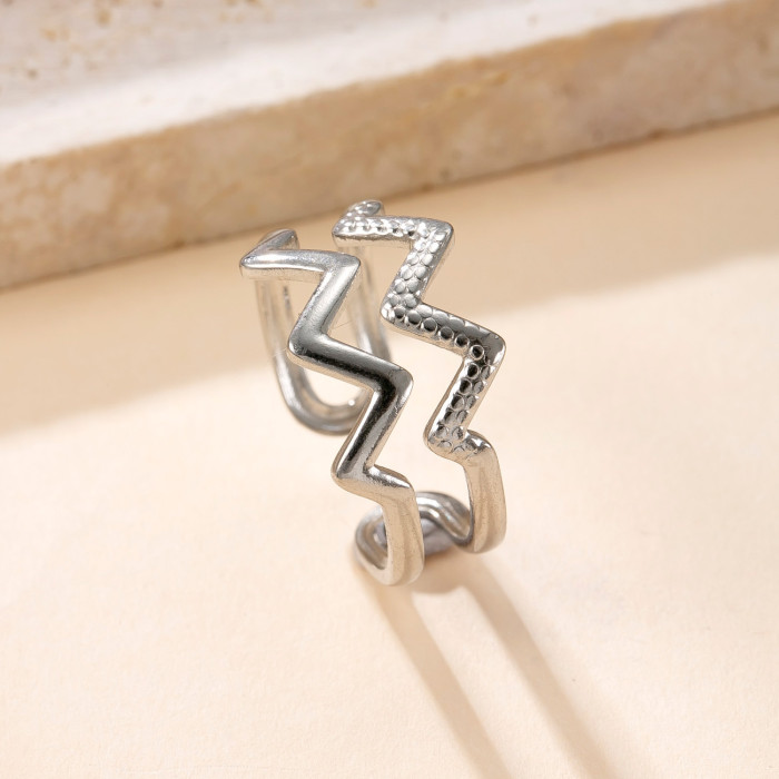 Fashion Stainless Steel Ring Hydraulic Irregular Line Open Ring Niche Design Titanium Steel Jewelry Manufacturer
