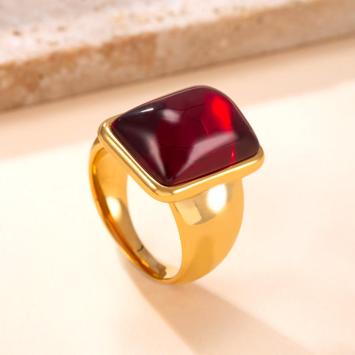 New Retro Stainless Steel Ring Casting Square Natural Stone Couple Rings High-End Titanium Steel Jewelry Factory