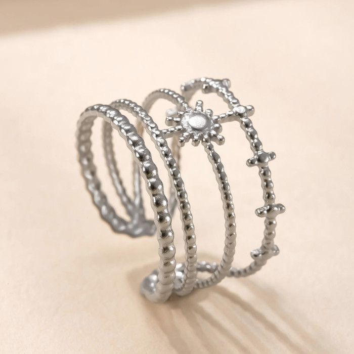 Hot Selling Stainless Steel Jewelry Simple Fashion 18K Gold Plated Titanium Steel Ring Hydraulic Three-Line Star Moon...