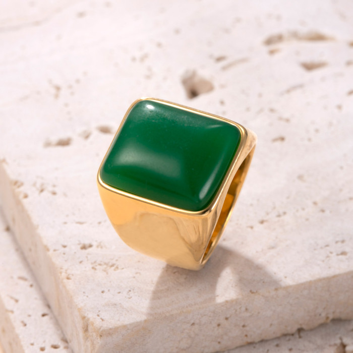 Stainless Steel Ring for Men, Cast Square Natural Stone Ring, Street Retro Personality Titanium Steel Jewelry Factory