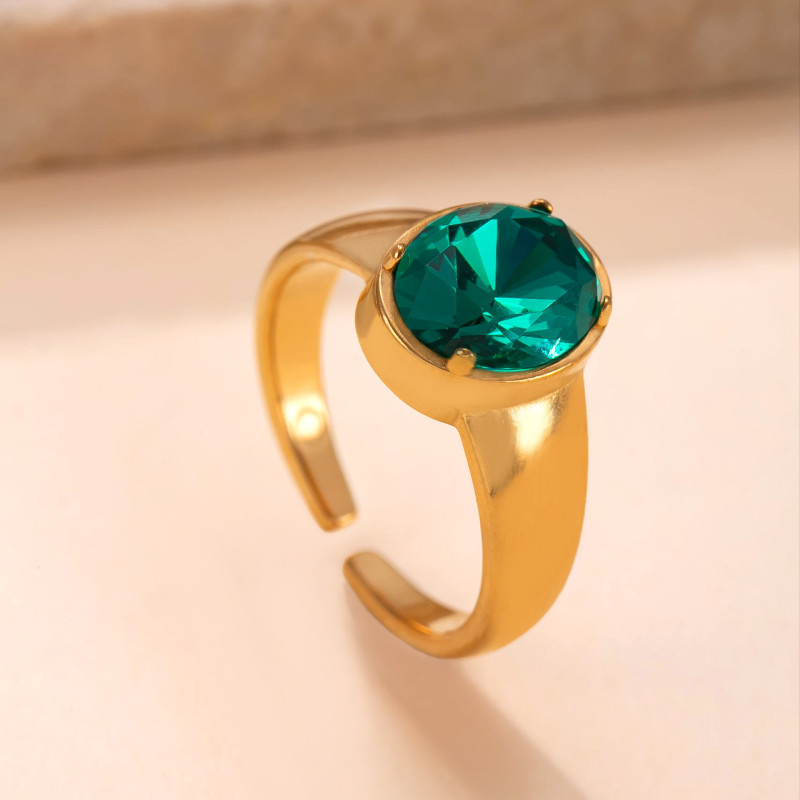 European and American Cross-Border Titanium Steel Jewelry Casting Oval Zircon Inlaid Open Ring Vintage Palace Style Stainless Steel Ring Factory