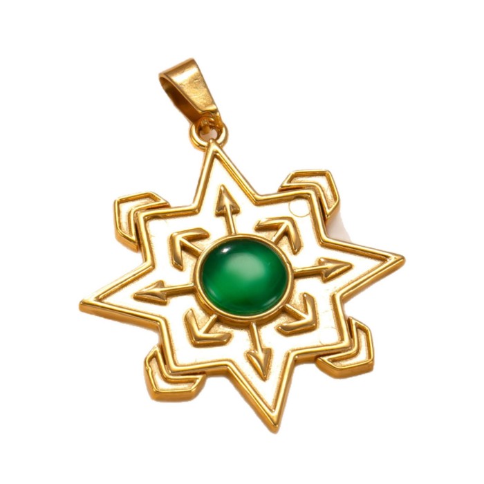 Single Pendant Casting Stainless Steel Jewelry Retro Design Eight-Pointed Star Inlaid Cat's Eye Necklace Accessories...