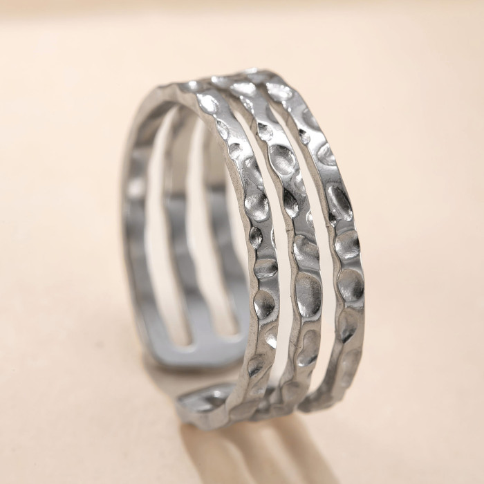 Fashion Stainless Steel Ring Hydraulic Irregular Line Open Ring Niche Design Titanium Steel Jewelry Manufacturer