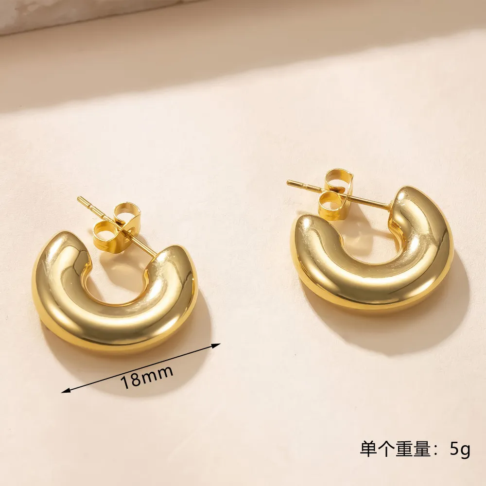 Cross-Border New Product U-Shaped Earrings for Women Fashionable Light Luxury Round Earrings 18K Gold Plated Stainless Steel Ear Jewelry Manufacturer Wholesale