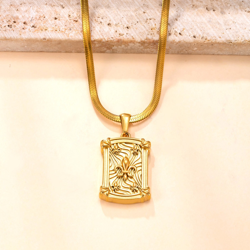 Single Pendant Cross-Border Stainless Steel Necklace Light Luxury High-Grade Square Plate Diamond-Embedded Cross Titanium Steel Ornament Accessories Wholesale