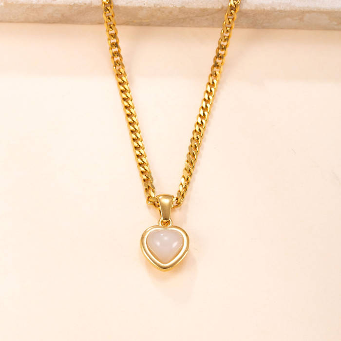 Single Pendant Cross-Border Titanium Steel Jewelry Casting Heart Square Sweater Chain Fashion Trend Stainless Steel Necklace Accessories Factory