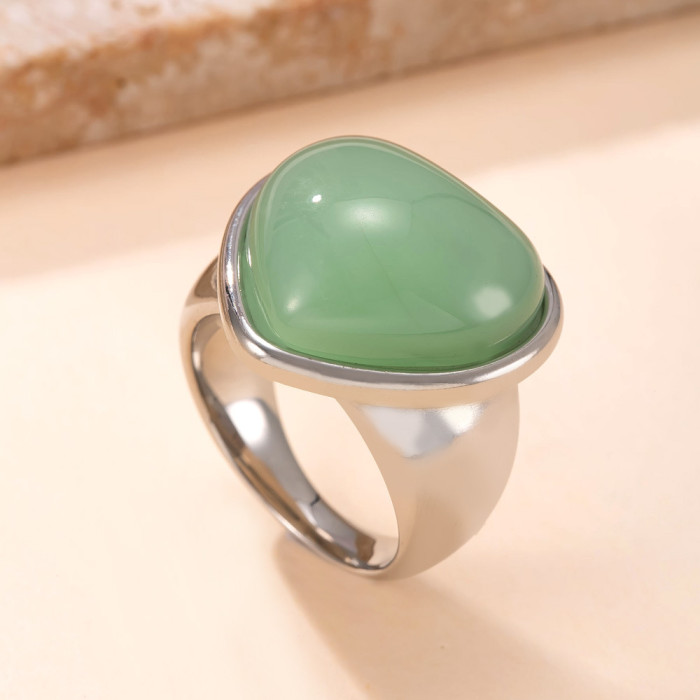 Hot-Selling Titanium Steel Jewelry Casting Heart-Shaped Multicolor Natural Stone Ring High-End Fashion Stainless Stee...
